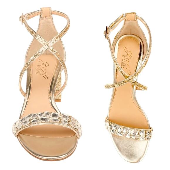 Jewel Badgley Mischka Gold Claudia Embellished Sandals Size 10M - Picture 3 of 16